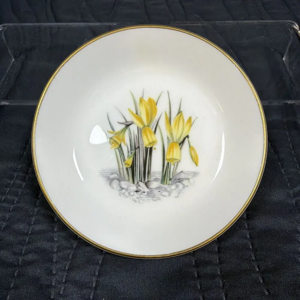 Royal Worcester Fine Bone China England Yellow Floral Pin Dish Bowl 5 Inch